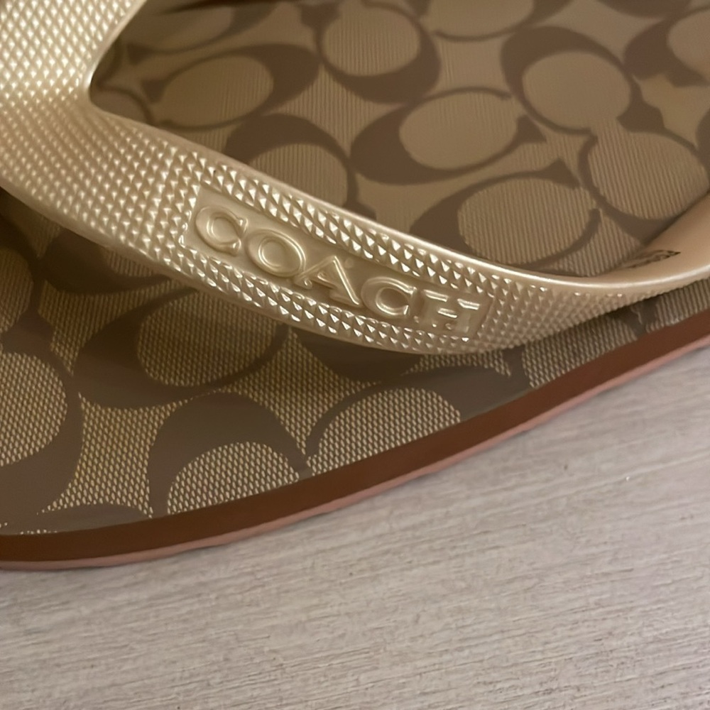 COACH Women's Gold Logo Flip Flop Sandals - Picture 9 of 11